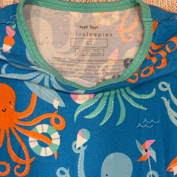 Little Sleepies Blue and Orange Octopus Kids Pajamas - Picture 4 of 5